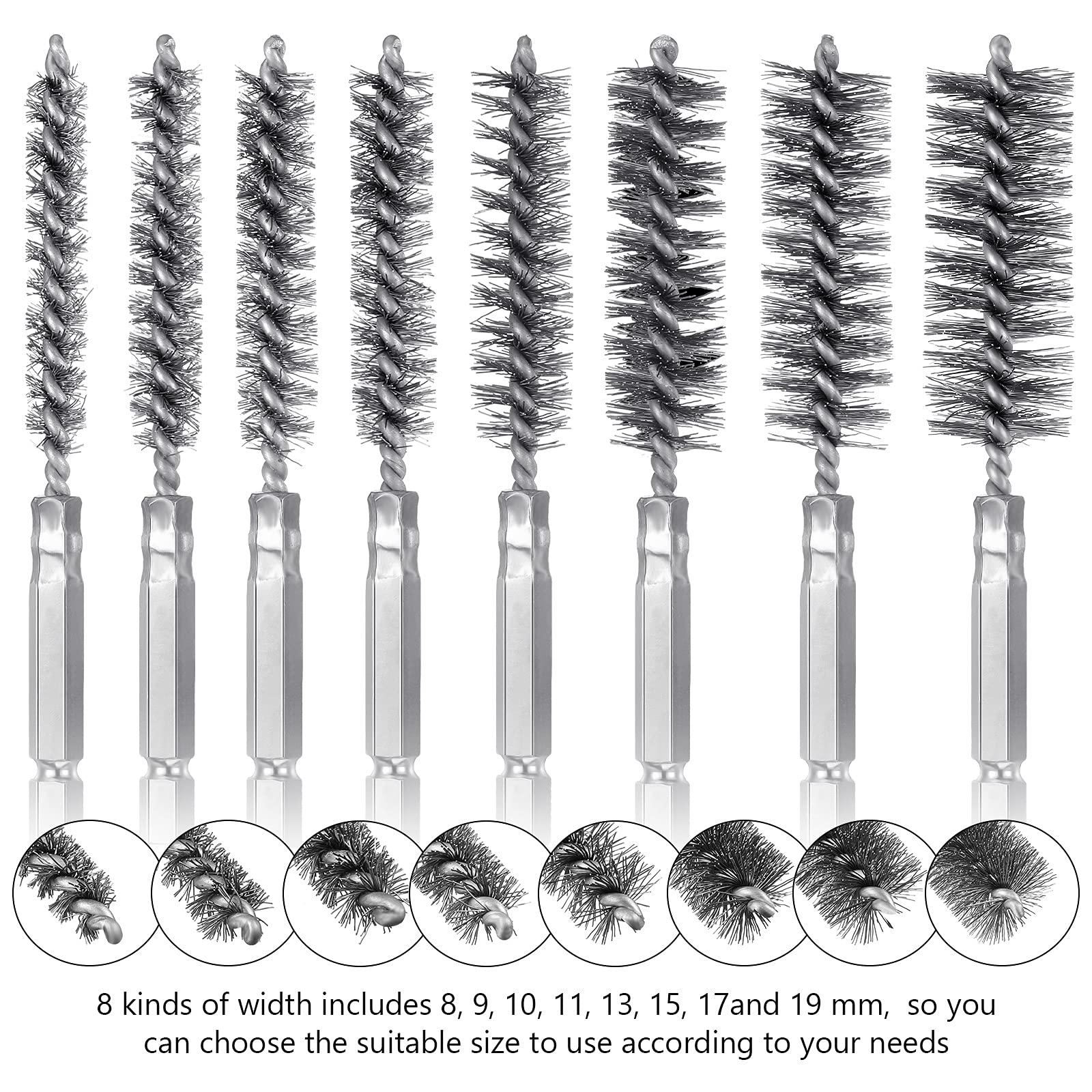 8 Pieces Wire Brush Drill Bore Cleaning Brush Set with 1/4 Inch